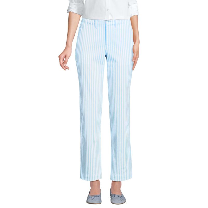 ランズエンド レディース ボトムス カジュアルパンツ ストレート アンクル Women's Lands' End Mid Rise Classic Straight Leg Chino Ankle Pants White Blue Stripe ホワイト