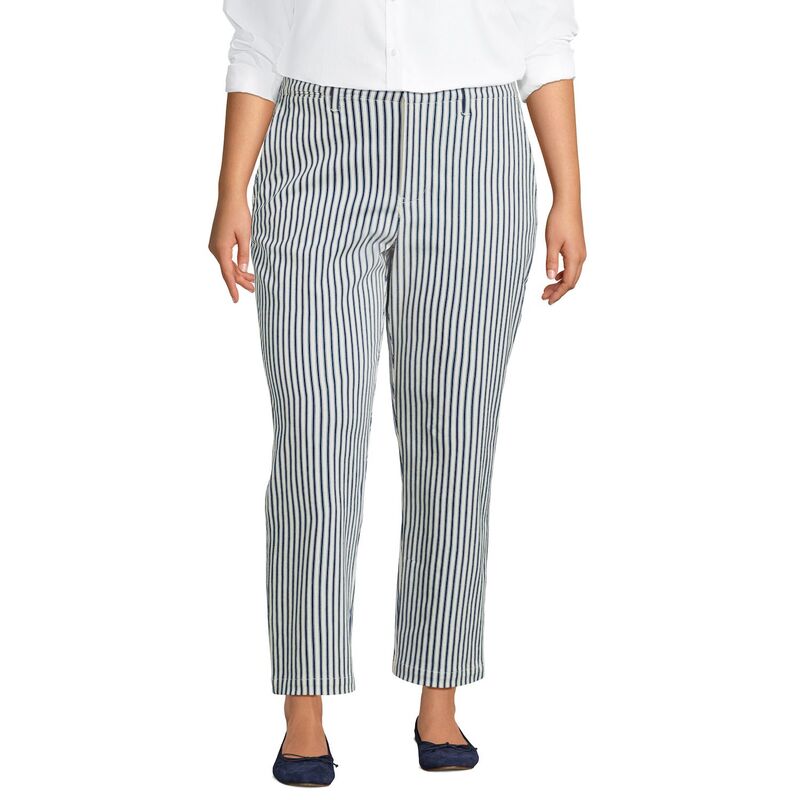 ランズエンド レディース ボトムス カジュアルパンツ ストレート プラスサイズ アンクル Plusize Lands' End Mid Rise Classic Straight Leg Chino Ankle Pants Ivory Sea Stripe アイボリー 15,895円