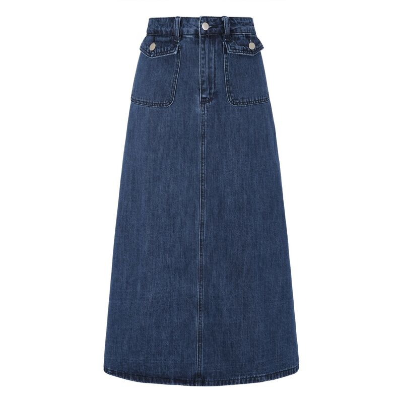アレグラ ケー レディース ボトムスカート A ライン デニム ALLEGRA K Long Denim Skirt for Women's Casual High Waisted Flapocket A-Line Jean Skirt Dark Blue ブルー