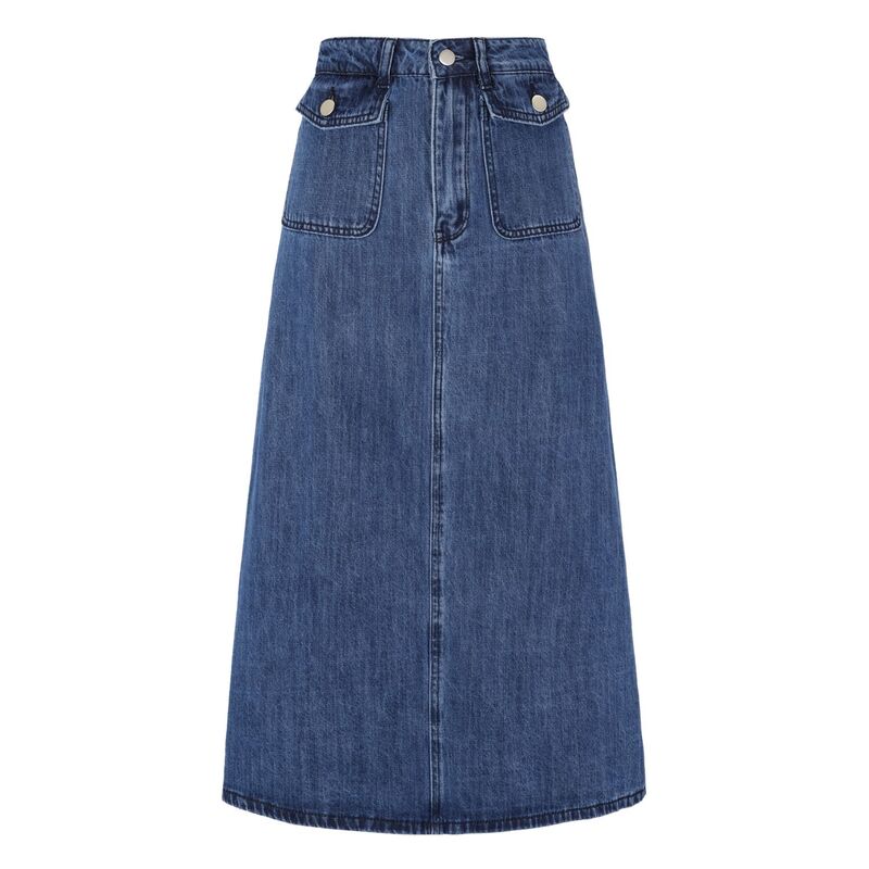 アレグラ ケー レディース ボトムスカート A ライン デニム ALLEGRA K Long Denim Skirt for Women's Casual High Waisted Flapocket A-Line Jean Skirt Mid Blue ブルー