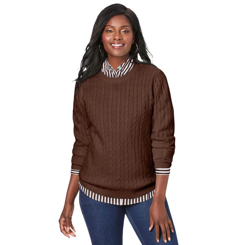 ジェシカロンドン レディース アウター ニット・セーター クルーネック プラスサイズ Jessica London Women's Plusize Cable Crewneck Sweaterich Brown ブラウン