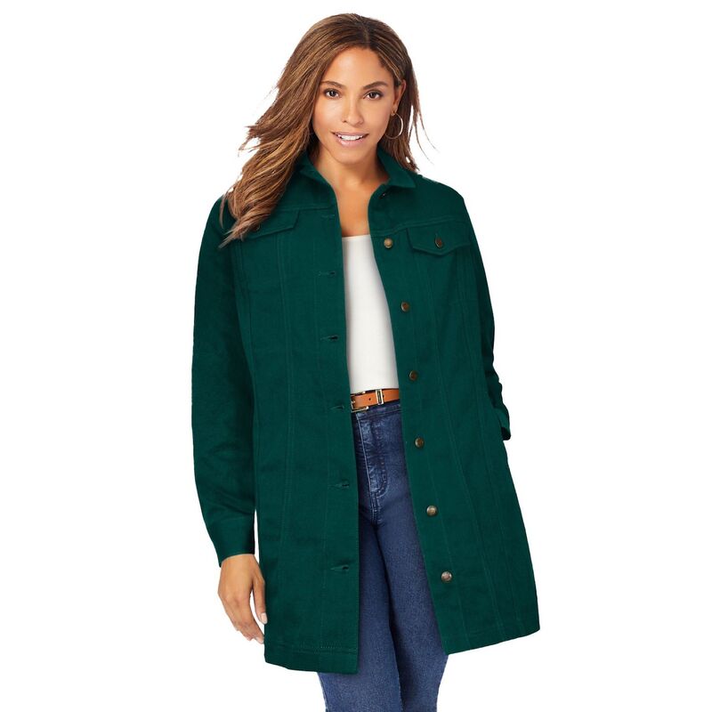 ジェシカロンドン レディース アウター ジャケット・ブルゾン プラスサイズ デニム Jessica London Women's Plusize Long Denim Jacket Emerald Green グリーン|ReVida 店