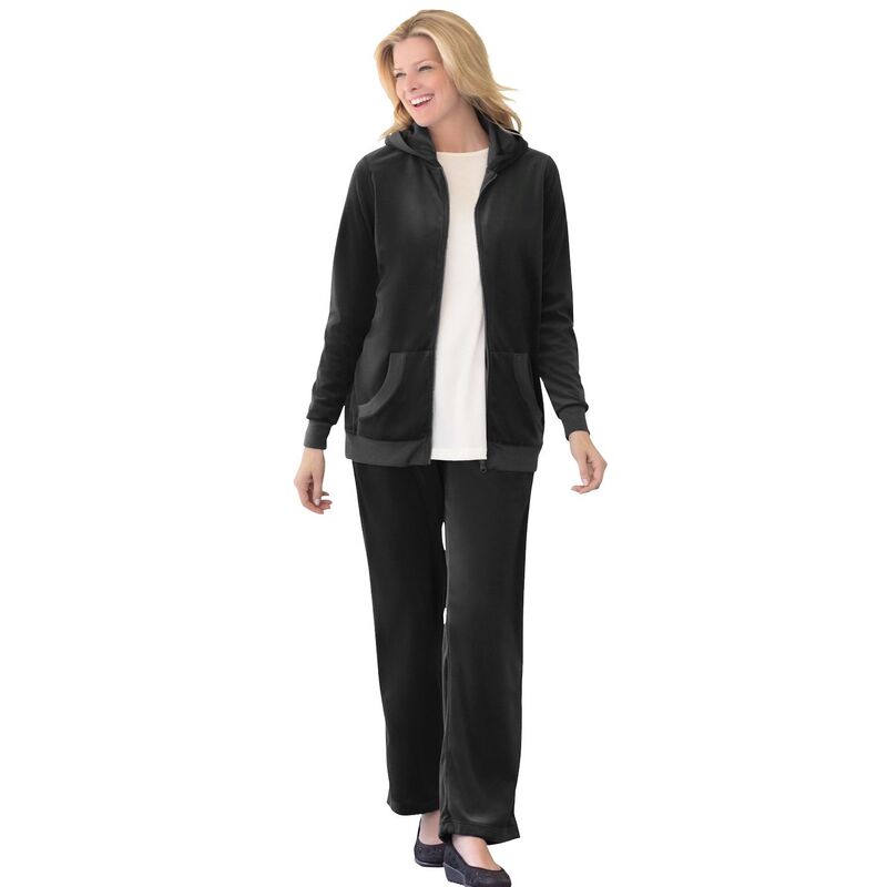 ウーマン ウィズイン レディース アンダーウェア ナイトウェア プラスサイズ パーカー Woman Within Plusize 2-Piece Velour Hoodie Set Black ブラック
