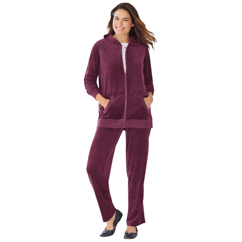 ウーマン ウィズイン レディース アンダーウェア ナイトウェア プラスサイズ パーカー Woman Within Plusize 2-Piece Velour Hoodie Set Deep Claret