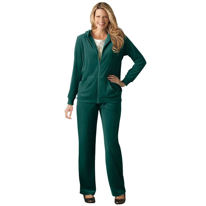 ウーマン ウィズイン レディース アンダーウェア ナイトウェア プラスサイズ パーカー Woman Within Plusize 2-Piece Velour Hoodie Set Emerald Green グリーン