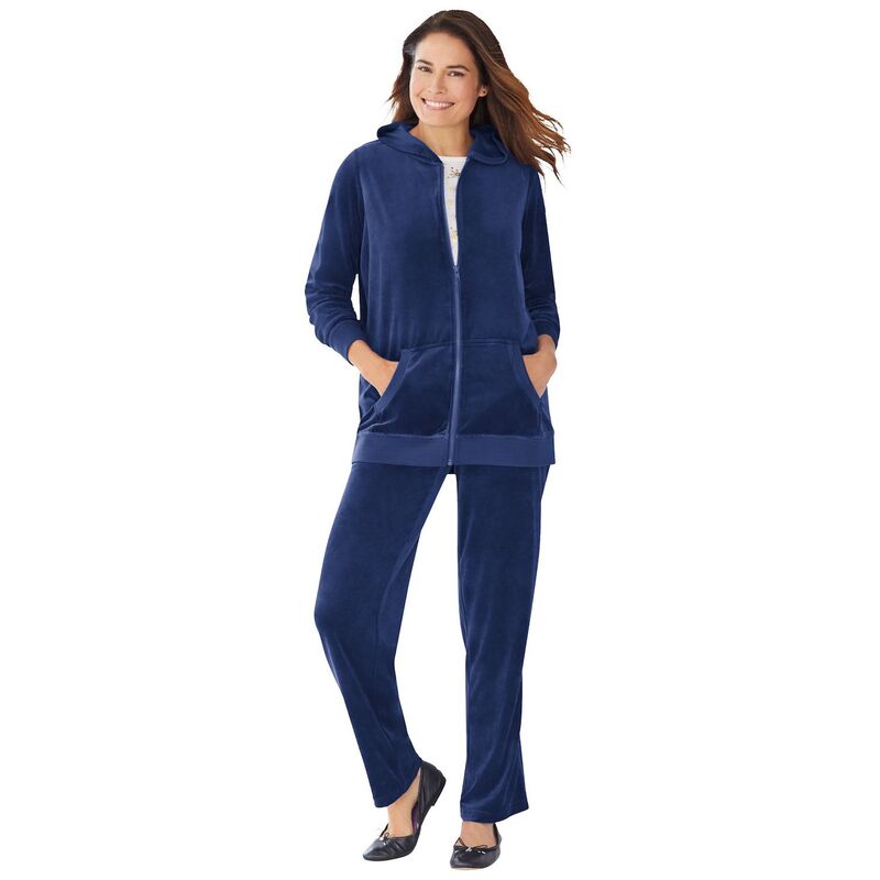 ウーマン ウィズイン レディース アンダーウェア ナイトウェア プラスサイズ パーカー Woman Within Plusize 2-Piece Velour Hoodie Set Evening Blue ブルー