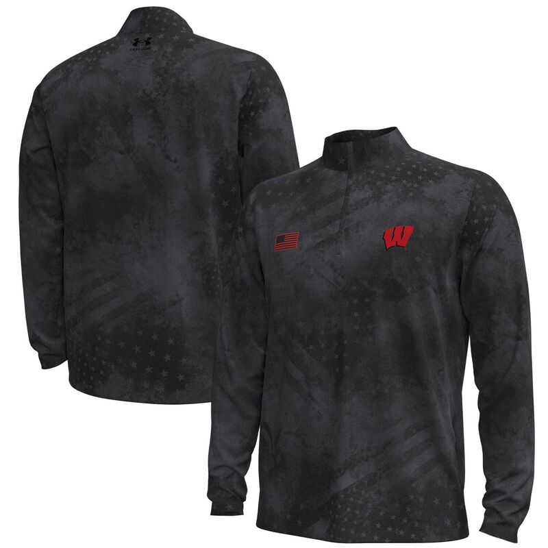 アンダーアーマー メンズ トップス Tシャツ Men's Under Armour Black Wisconsin Badgers Freedom Collection ArmorFuse Half-Zip Top Wis Black ブラック