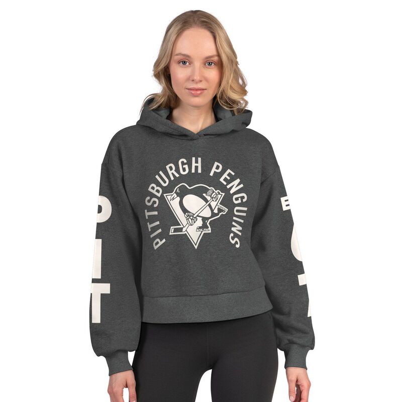 スターター レディース トップス Tシャツ クロップド フリース パーカー Women'starter Heather Charcoal Pittsburgh Penguinstar Player Cropped Fleece Hoodie Png Charco チャコール