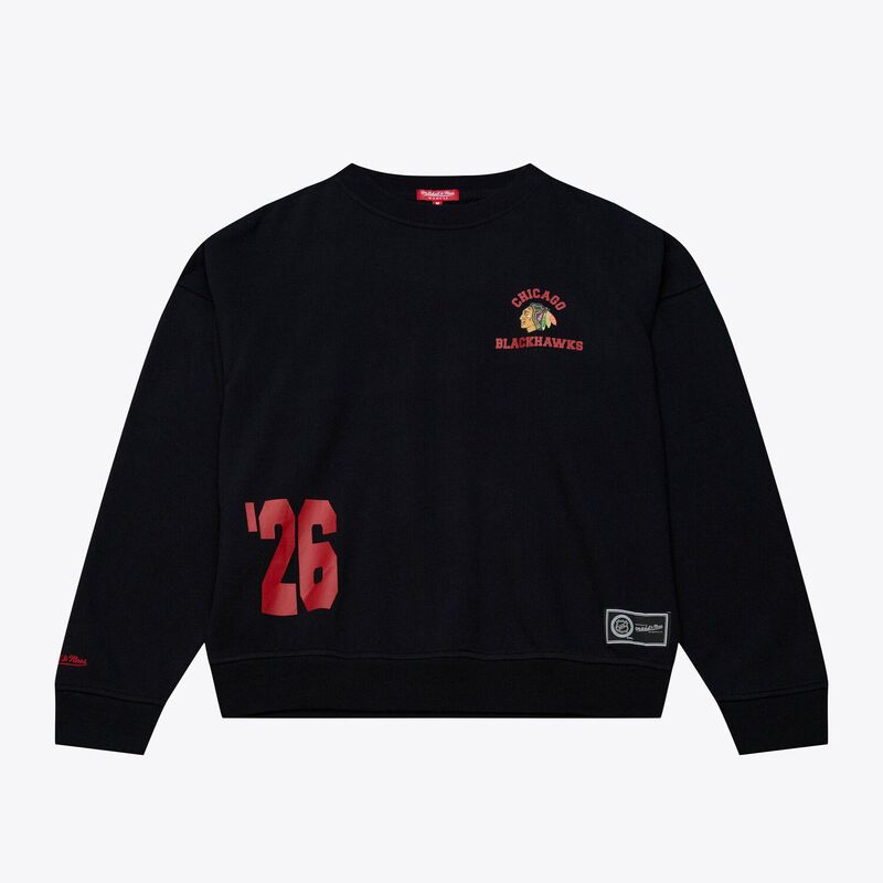 ミッチェル&ネス レディース トップス Tシャツ クルーネック スウェット Women's Mitchell & Ness Black Chicago Blackhawks Crewneck Sweatshirt Hwk Black ブラック