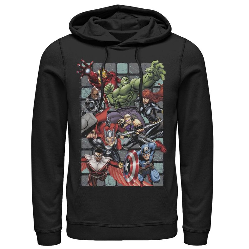 アニメキャラクター メンズ トップス Tシャツ パーカー Licensed Character Men's Marvel Group Action Poster Hoodie Black ブラック