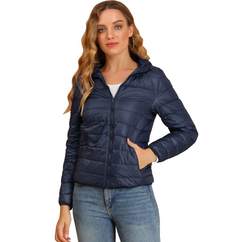 アレグラ ケー レディース アウター 上衣・上衣 落ち込む ALLEGRA K Women\u0027s Hooded Lightweight Down Packable Puffyer Jacket Dark Blue 青み
