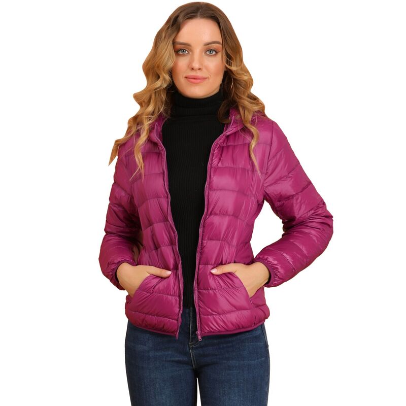 アレグラ ケー レディース アウター 上衣・上衣 落ち込む ALLEGRA K Women\u0027s Hooded Lightweight Down Packable Puffyer Jacket Hot Pink サクラ色
