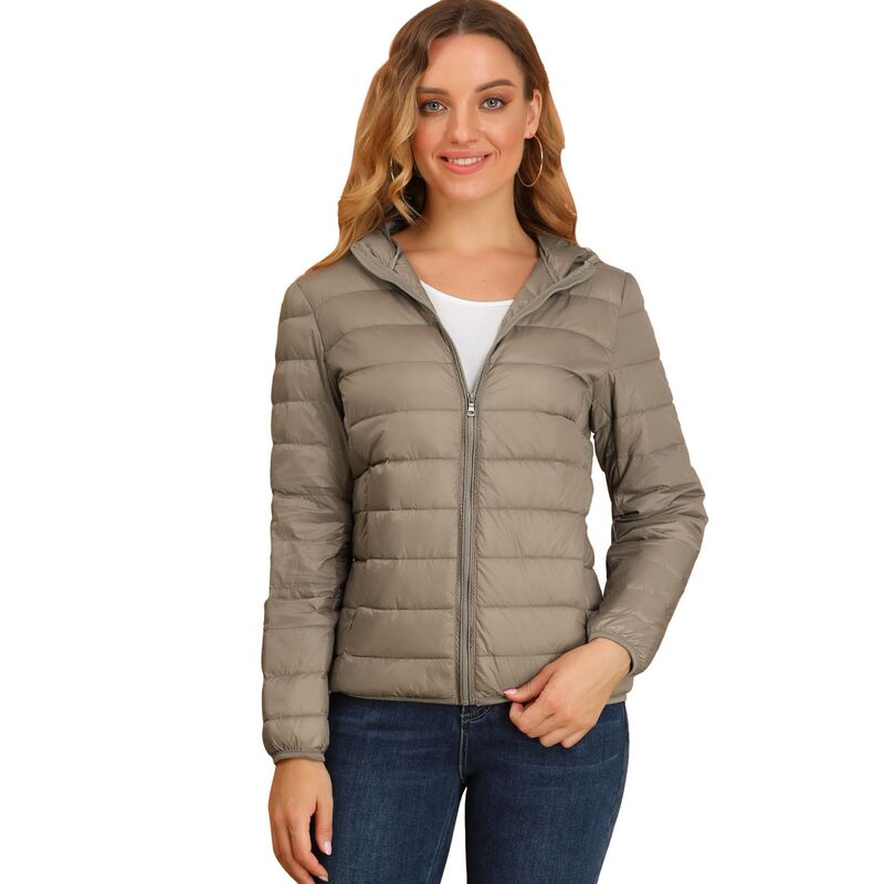 アレグラ ケー レディース アウター 上衣・上衣 落ち込む ALLEGRA K Women\u0027s Hooded Lightweight Down Packable Puffyer Jacket Khaki カーキ