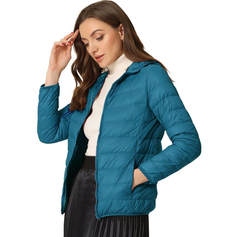 アレグラ ケー レディース アウター 上衣・上衣 落ち込む ALLEGRA K Women\u0027s Hooded Lightweight Down Packable Puffyer Jacket Lake Blue 青み