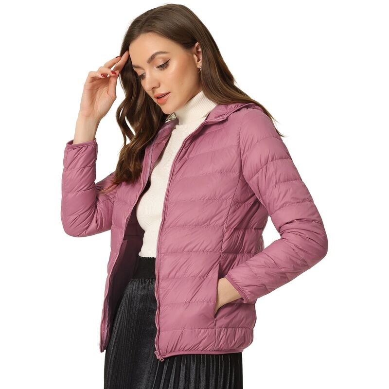 アレグラ ケー レディース アウター 上衣・上衣 落ち込む ALLEGRA K Women\u0027s Hooded Lightweight Down Packable Puffyer Jacket Pink サクラ色