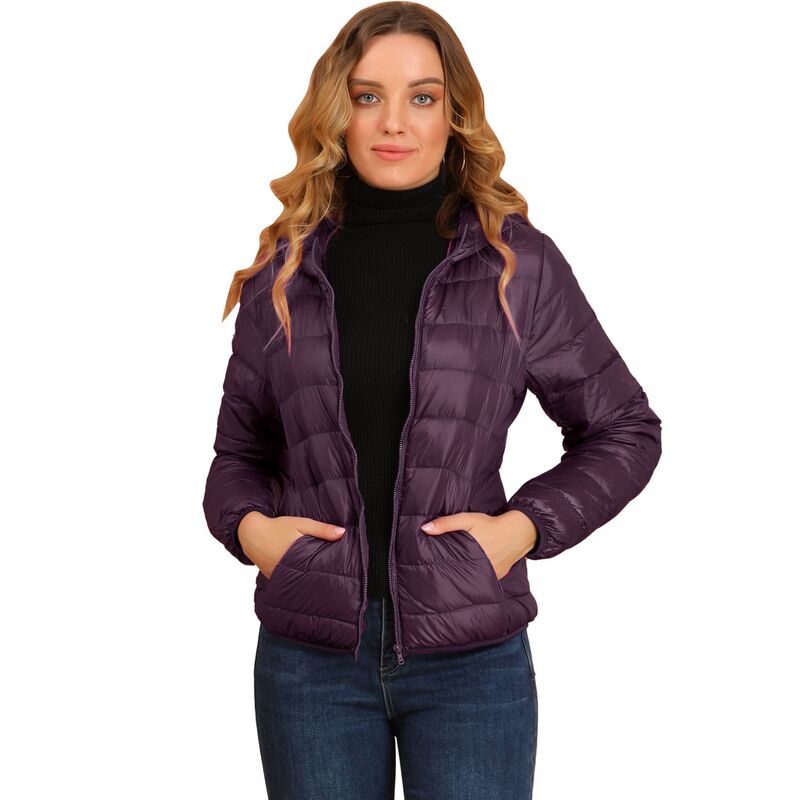 アレグラ ケー レディース アウター 上衣・上衣 落ち込む ALLEGRA K Women\u0027s Hooded Lightweight Down Packable Puffyer Jacket Purple パープル