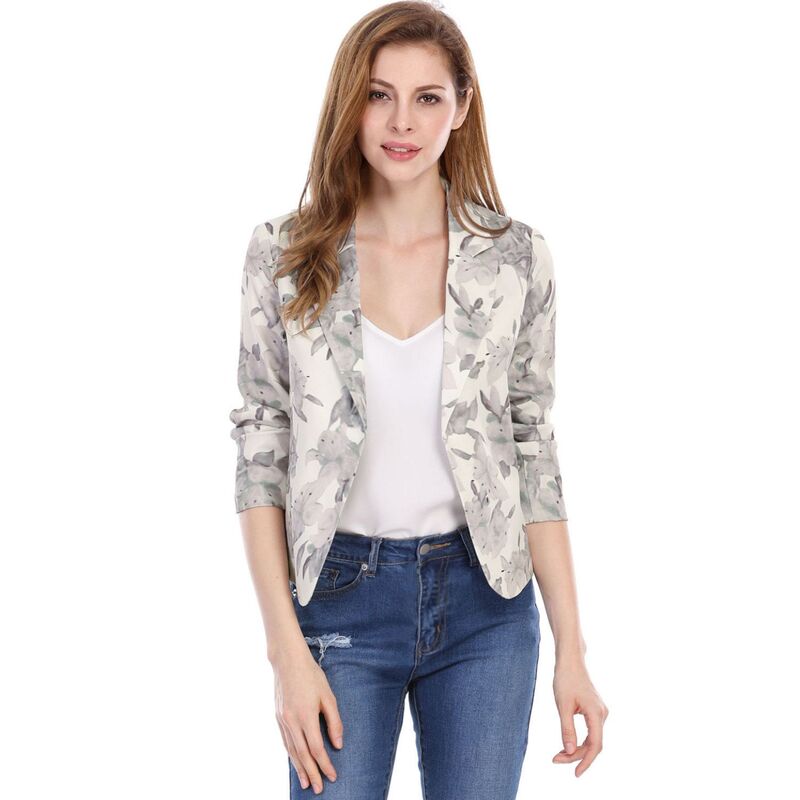 アレグラ ケー レディース アウター ジャケット・ブルゾン フラワー柄 プリント ブレザー フラワー ALLEGRA K Women's Open Front Floral Print Blazer Beige Floral ベージュ|ReVida 店