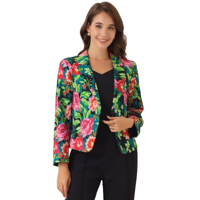 アレグラ ケー レディース アウター ジャケット・ブルゾン フラワー柄 プリント ブレザー フラワー ALLEGRA K Women's Open Front Floral Print Blazer Blackgreen Pink Floral ピンク｜ReVida 店