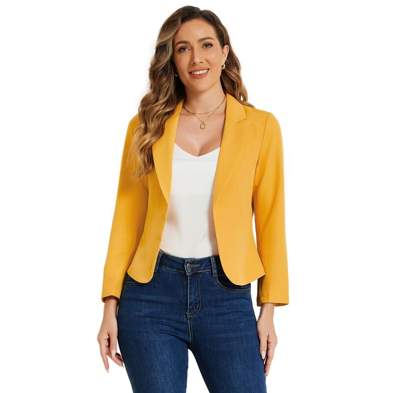 アレグラ ケー レディース アウター ジャケット・ブルゾン フラワー柄 プリント ブレザー フラワー ALLEGRA K Women's Open Front Floral Print Blazer Dark Yellow Solid イエロー|ReVida 店
