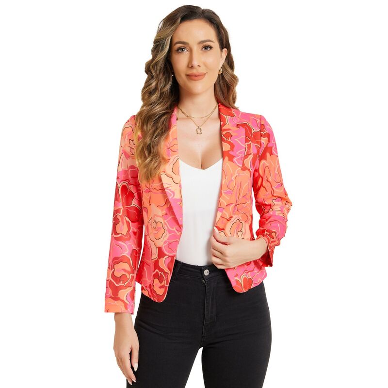 アレグラ ケー レディース アウター ジャケット・ブルゾン フラワー柄 プリント ブレザー フラワー ALLEGRA K Women's Open Front Floral Print Blazer Hot Pink Floral ピンク｜ReVida 店