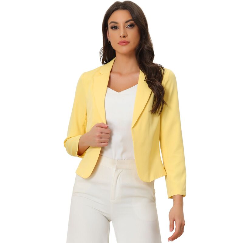 アレグラ ケー レディース アウター ジャケット・ブルゾン フラワー柄 プリント ブレザー フラワー ALLEGRA K Women's Open Front Floral Print Blazer Yellow Solid イエロー|ReVida 店