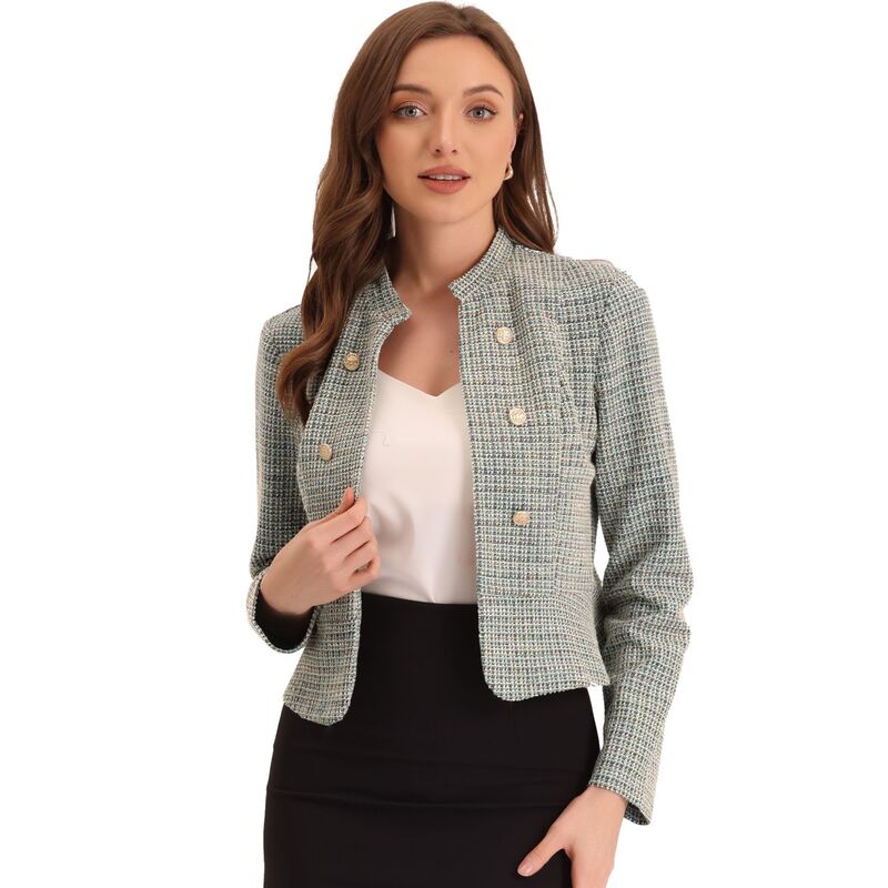 アレグラ ケー レディース アウター 上衣・上衣 ツィード スポーツジャケット ALLEGRA K Women\u0027s Elegant Plaid Tweed Blazer Jacket Beige ベージュ