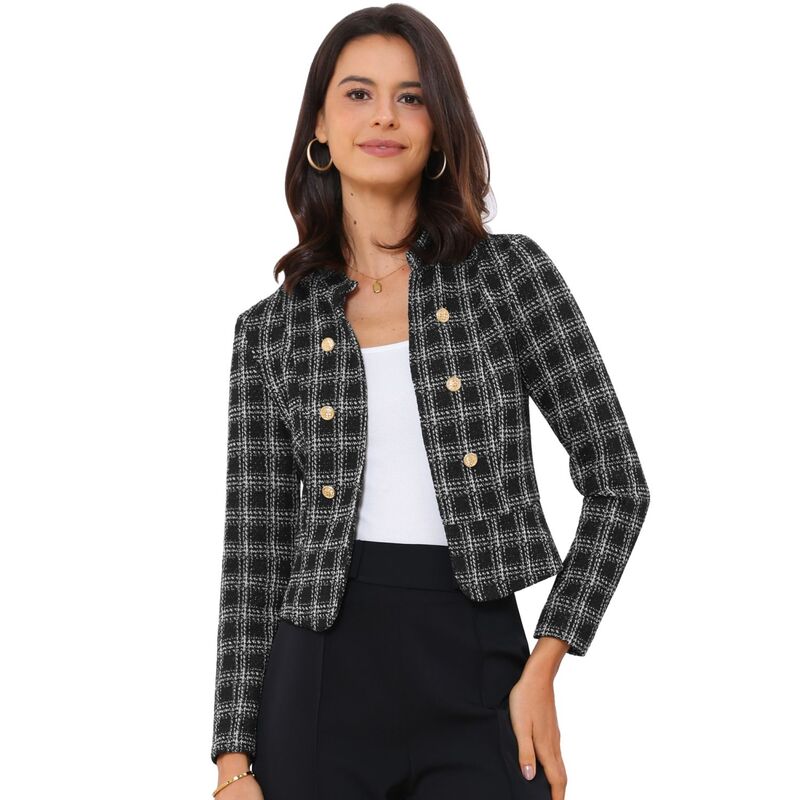 アレグラ ケー レディース アウター 上衣・上衣 ツィード スポーツジャケット ALLEGRA K Women\u0027s Elegant Plaid Tweed Blazer Jacket Black White 白いこと