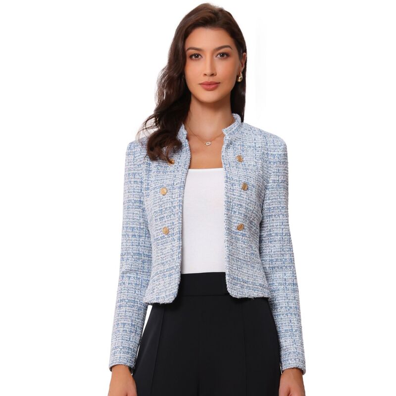 アレグラ ケー レディース アウター 上衣・上衣 ツィード スポーツジャケット ALLEGRA K Women\u0027s Elegant Plaid Tweed Blazer Jacket Blue 青み