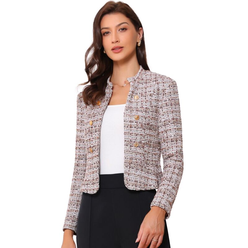 アレグラ ケー レディース アウター 上衣・上衣 ツィード スポーツジャケット ALLEGRA K Women\u0027s Elegant Plaid Tweed Blazer Jacket Brown 赤銅色