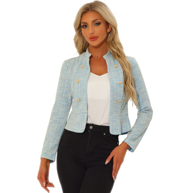 アレグラ ケー レディース アウター 上衣・上衣 ツィード スポーツジャケット ALLEGRA K Women\u0027s Elegant Plaid Tweed Blazer Jacket Light Blue 青み