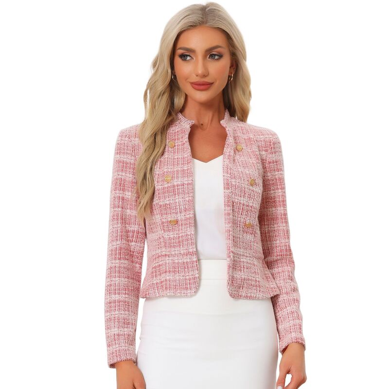アレグラ ケー レディース アウター 上衣・上衣 ツィード スポーツジャケット ALLEGRA K Women\u0027s Elegant Plaid Tweed Blazer Jacket Red 赤いこと
