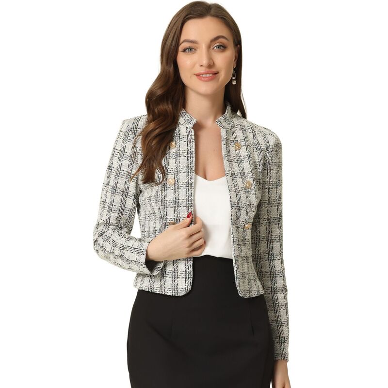 アレグラ ケー レディース アウター 上衣・上衣 ツィード スポーツジャケット ALLEGRA K Women\u0027s Elegant Plaid Tweed Blazer Jacket White 白いこと