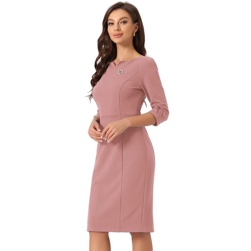 アレグラ ケー レディース トップス ワンピースリムフィット ミディ ALLEGRA K Midi Dresses For Women 3/4 Sleeve Sweetheart Neck Slim Fit Work Pencil Dress Dirty Pink ピンク 14,541円