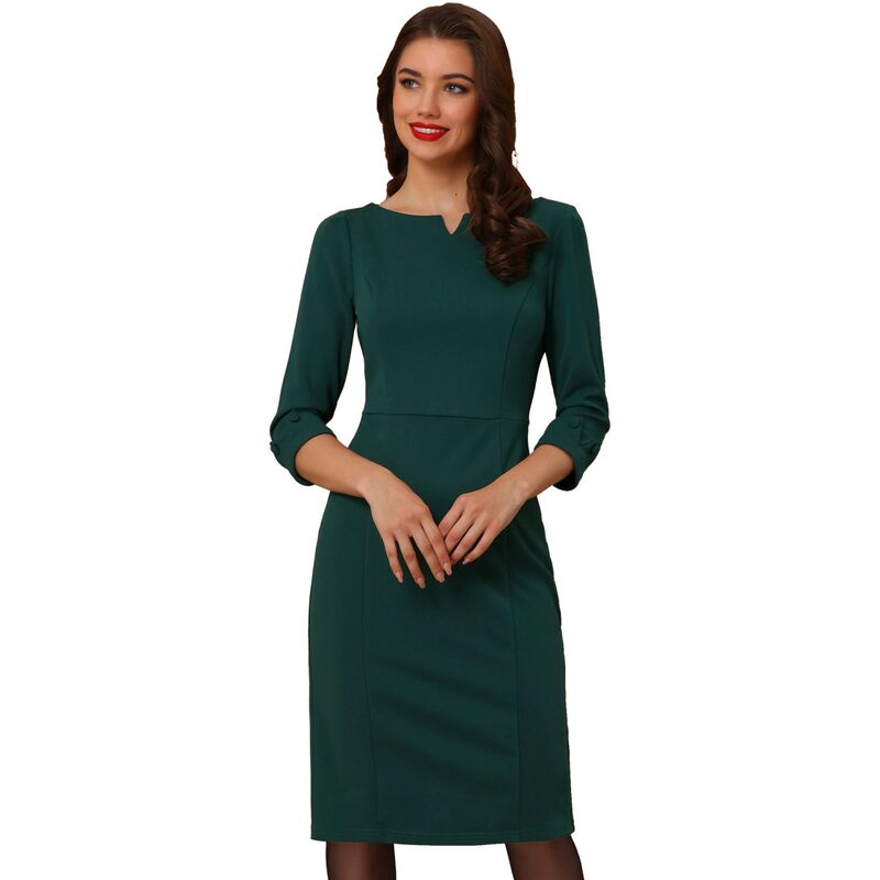 アレグラ ケー レディース トップス ワンピースリムフィット ミディ ALLEGRA K Midi Dresses For Women 3/4 Sleeve Sweetheart Neck Slim Fit Work Pencil Dress Green グリーン 15,155円