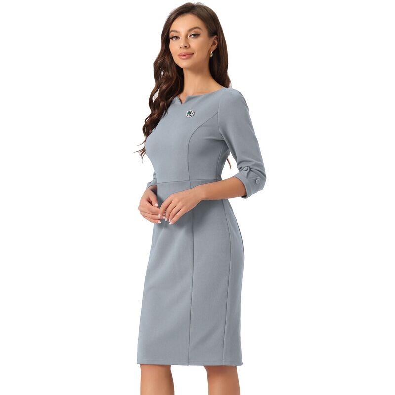 アレグラ ケー レディース トップス ワンピースリムフィット ミディ ALLEGRA K Midi Dresses For Women 3/4 Sleeve Sweetheart Neck Slim Fit Work Pencil Dress Grey グレー｜ReVida 店