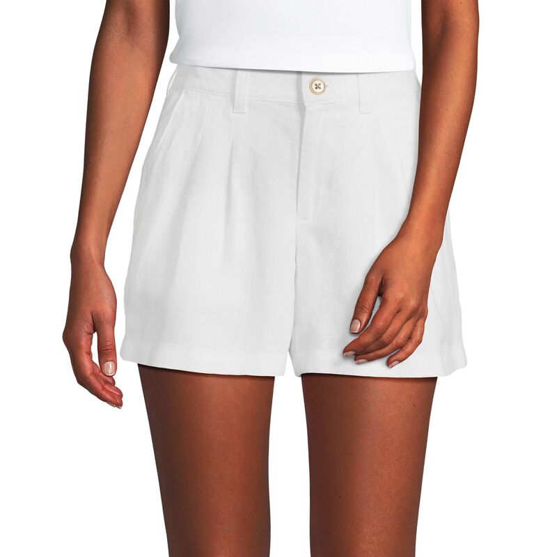 ランズエンド レディース ボトムス ハーフパンツ・ショーツ A ライン プリーツ ショートパンツ リネン Women's Lands' End 5" Linen High Waisted Pleated A-Line Shorts White ホワイト|ReVida 店