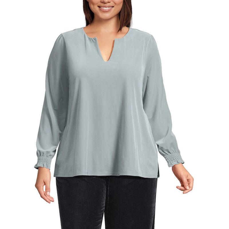 ランズエンド レディース トップス シャツ プラスサイズ ベルベット ブラウス Plusize Lands' End Long Sleevelvet Blouse Silver Frost シルバー