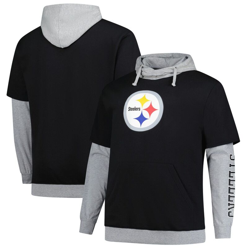 ファナティクス メンズ トップス Tシャツ トール パーカー Men's Fanatics Black/Heather Gray Pittsburgh Steelers Big & Tall Twofer Pullover Hoodie Stl Black ブラック