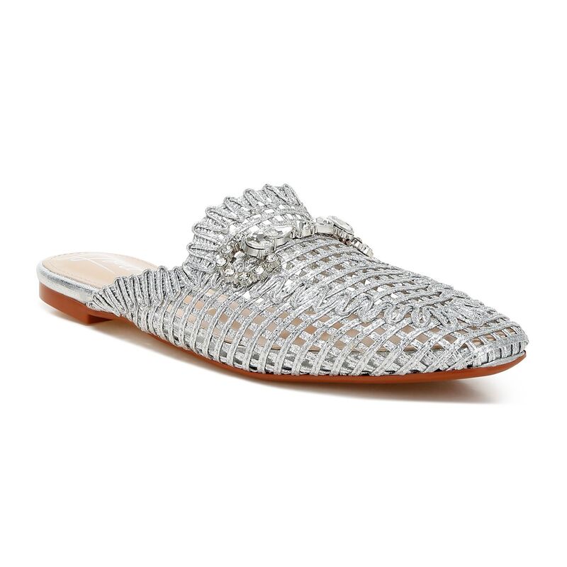 ロンドンラグ レディース シューズ サンダル トール London Rag Roboma Women's Woven Metallic Diamante Mulesilver シルバー|ReVida 店