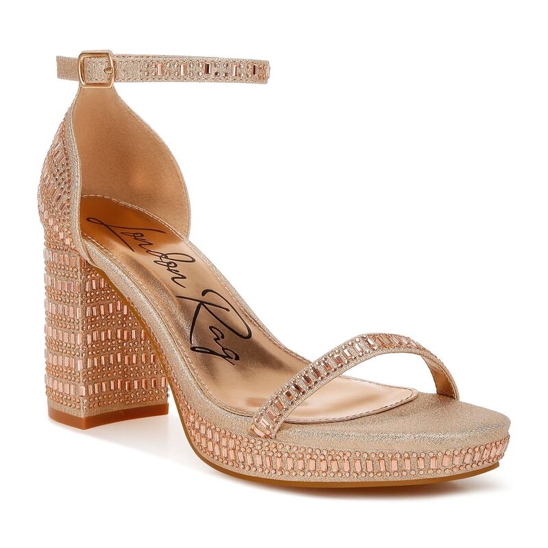 ロンドンラグ レディース シューズ サンダル ヒール London Rag Ronan Women's Block Heel Rhinestones Embellished Sandals Gold ゴールド