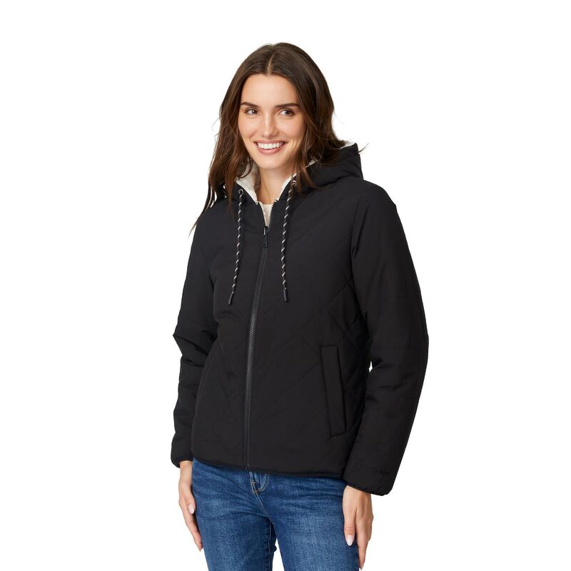 フリー カントリー レディース アウター ジャケット・ブルゾン キルティング Free Country Women's Hooded Cirrus Quilted Reversible Jacket Black ブラック
