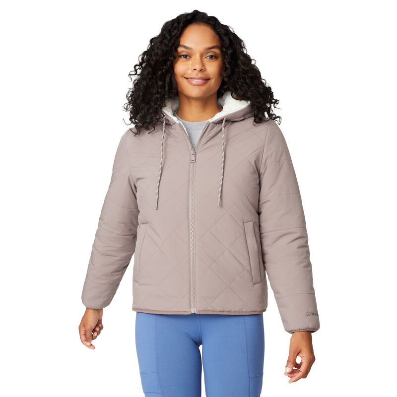 フリー カントリー レディース アウター ジャケット・ブルゾン キルティング Free Country Women's Hooded Cirrus Quilted Reversible Jacket Mocha モカ