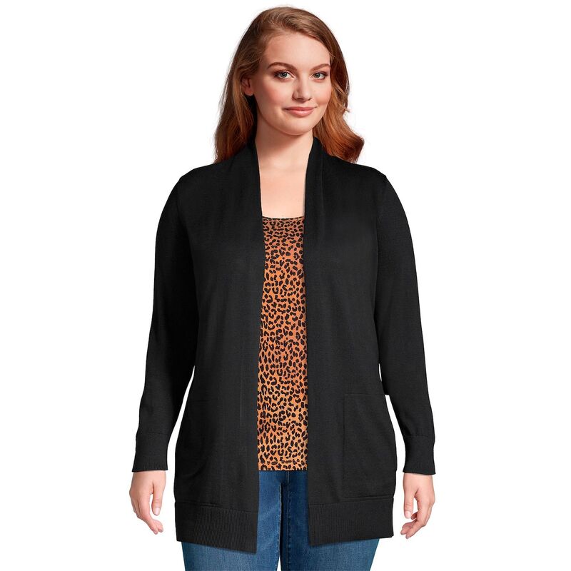 ランズエンド レディース アウター ニット・セーター ドレープラスサイズ カーディガン Plusize Lands' Endraped Open-Front Long Cardigan Sweater Black ブラック