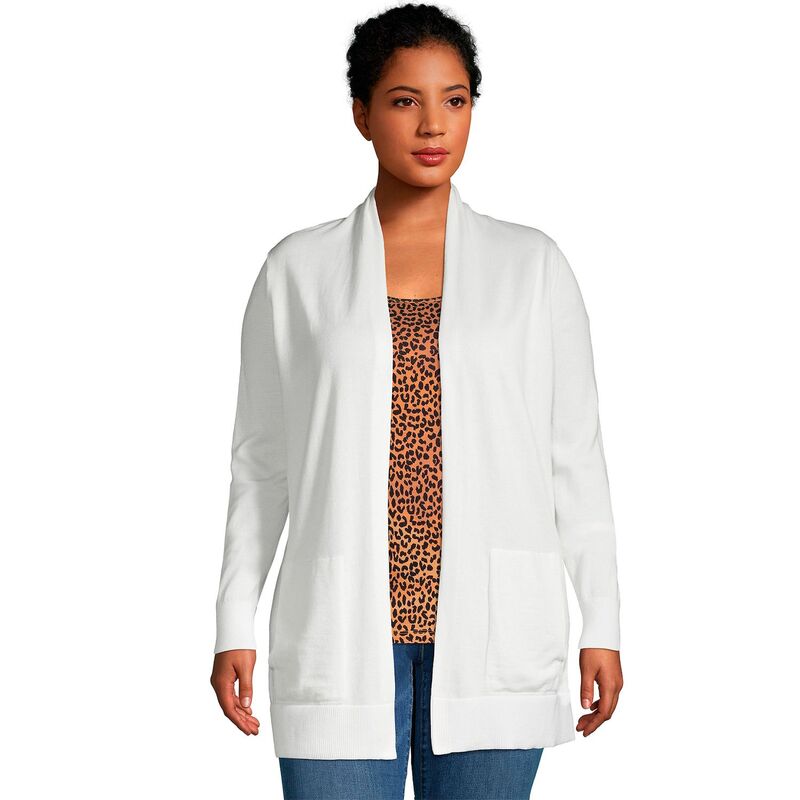 ランズエンド レディース アウター ニット・セーター ドレープラスサイズ カーディガン Plusize Lands' Endraped Open-Front Long Cardigan Sweater Ivory アイボリー｜ReVida 店