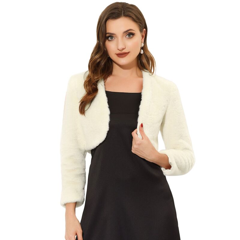アレグラ ケー レディース アウター ジャケット・ブルゾン コート クロップド ALLEGRA K Women's Collarless Long Sleeve Open Front Faux Fur Shrug Cropped Coat Beige ベージュ｜ReVida 店