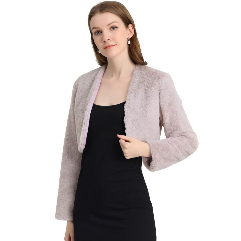 アレグラ ケー レディース アウター ジャケット・ブルゾン コート クロップド ALLEGRA K Women's Collarless Long Sleeve Open Front Faux Fur Shrug Cropped Coat Light Purple パープル|ReVida 店
