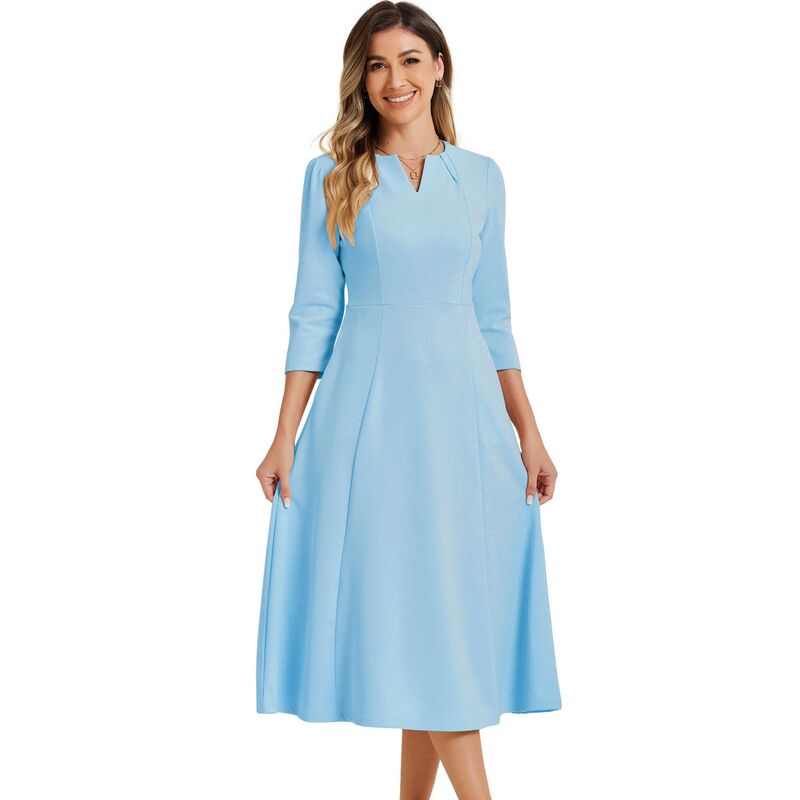 アレグラ ケー レディース トップス ワンピース Vネック A ライン ALLEGRA K Women's Work Officelegant 3/4 Sleeve V Neck A-Line Dress Light Blue ブルー