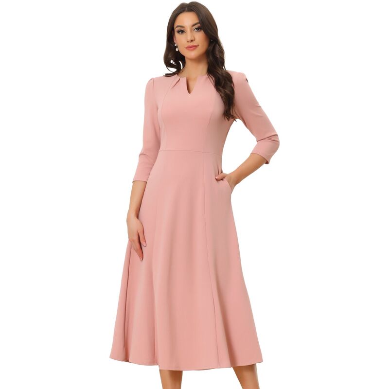 アレグラ ケー レディース トップス ワンピース Vネック A ライン ALLEGRA K Women's Work Officelegant 3/4 Sleeve V Neck A-Line Dress Pink ピンク 13,110円