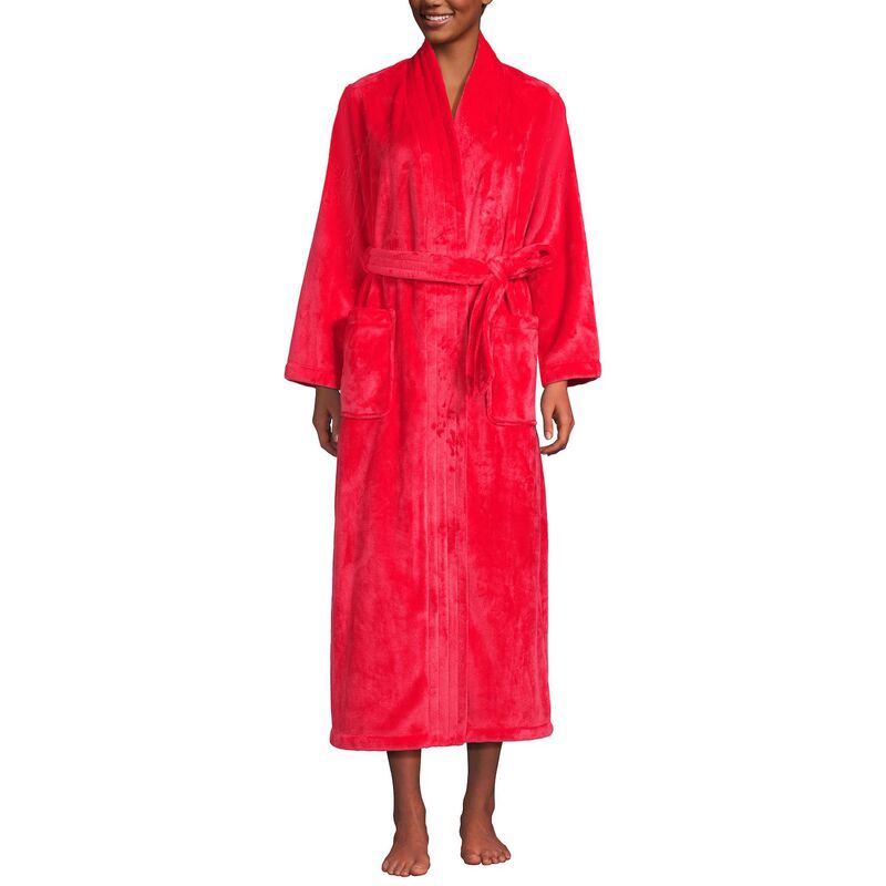 ランズエンド レディース アンダーウェア ナイトウェア プラスサイズ Women's Lands' End Cozy Plush Long Wrap Robe Compass Red レッド|ReVida 店
