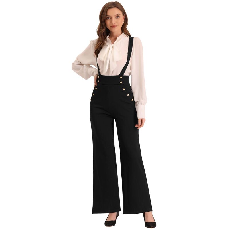 アレグラ ケー レディース トップス ワンピース ワイドレッグ オーバーオール ジャンプスーツ ALLEGRA K Casual Office Overall for Women's Adjustable Straps Wide Leg Suspenders Jumpsuits Black ブラック｜ReVida 店 14,425円